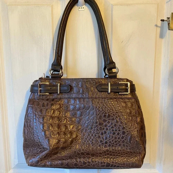 Tignanello Crocodile Print Body Genuine Leather Brown Satchel Shoulder Purse Bag - Picture 9 of 12